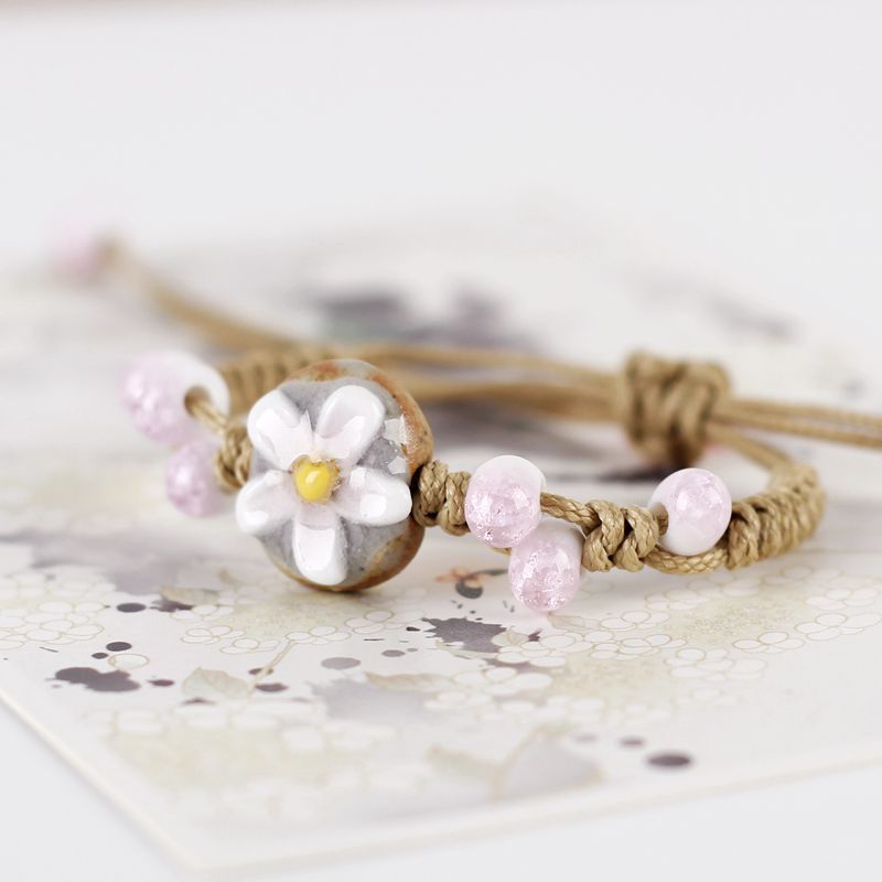 3pcs Set of Fresh Hand-Pinched Flower Ceramic Bracelets